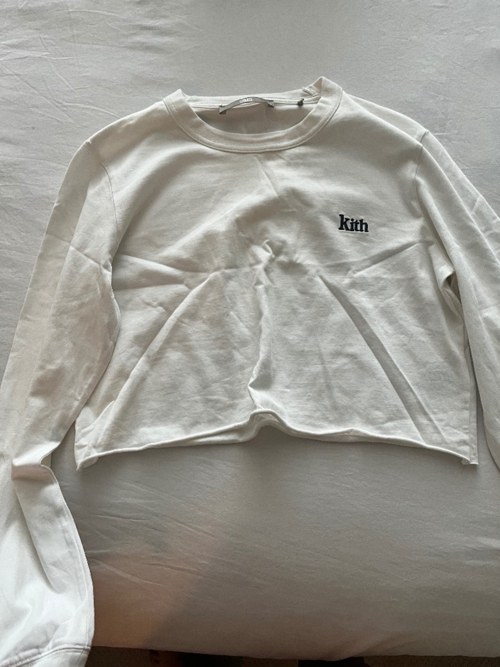 Kith Cropped Long-Sleeve Top — White with Black Logo
